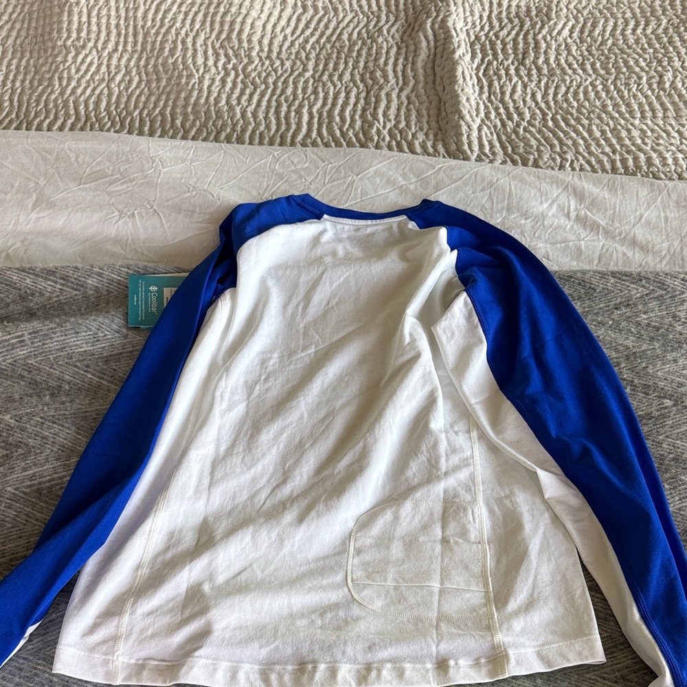 Coolibar Men’s Small sun shirt Raglan Blue and White Long Sleeve - Picture 3 of 3